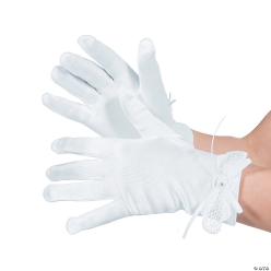 Kids White Lace Bow Gloves